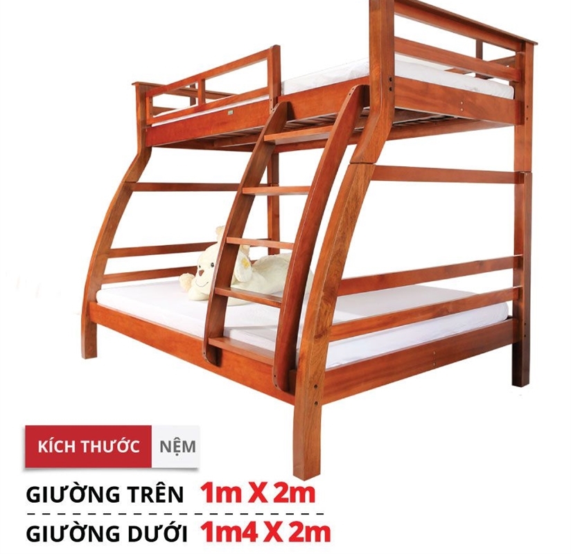 Giường Tầng trên 1m dưới 1m4 chân cong 1014B.GT