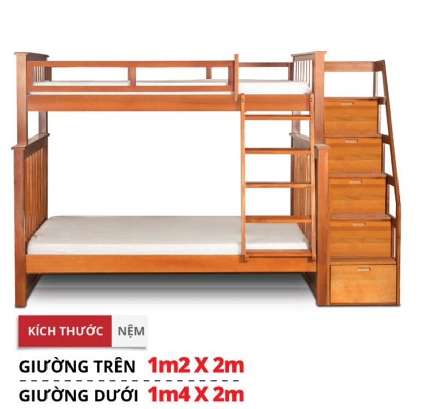 Giường tầng trên 1m2 dưới 1m4 có tủ cầu thang - 1214AD.GT
