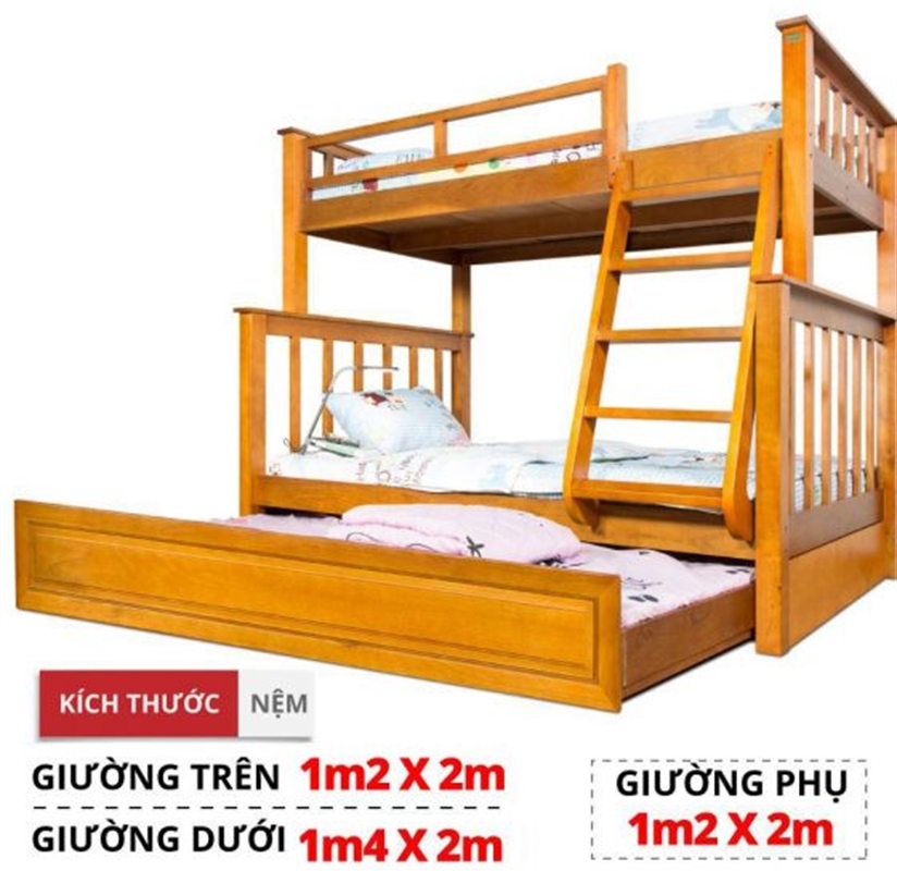 Giường tầng trên 1m2 dưới 1m4 có giường phụ 1m2 - 1214ABY.GT